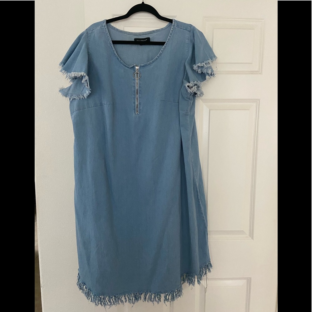 Ashley Stewart distressed denim dress